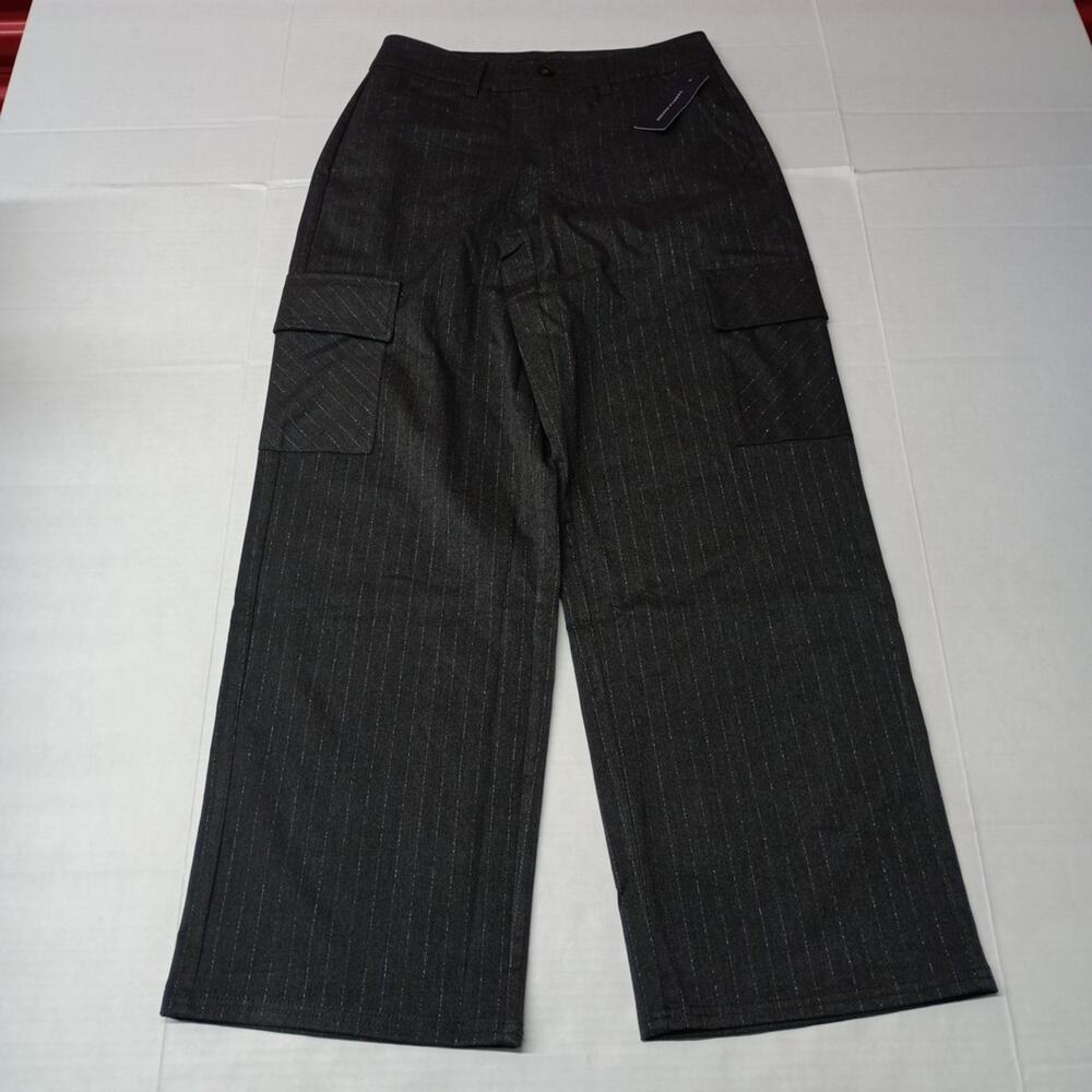 Tommy Hilfiger Women's‎ Solid Modern Wide-Leg Cargo Pants Size 2 Gray Striped
